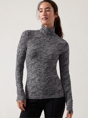 Athleta Flurry Seamless Turtleneck Black White Activewear Long Sleeve Large NWT